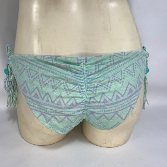 Victoria Secret Womens Reversible Bikini Small Mint Purple Tie Tassels Aztec - Picture 7 of 16